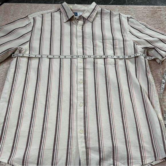 NWT Old Navy Cream Maroon Pink Striped Button Up Shirt Cotton Size XL Blokecore - Picture 6 of 9